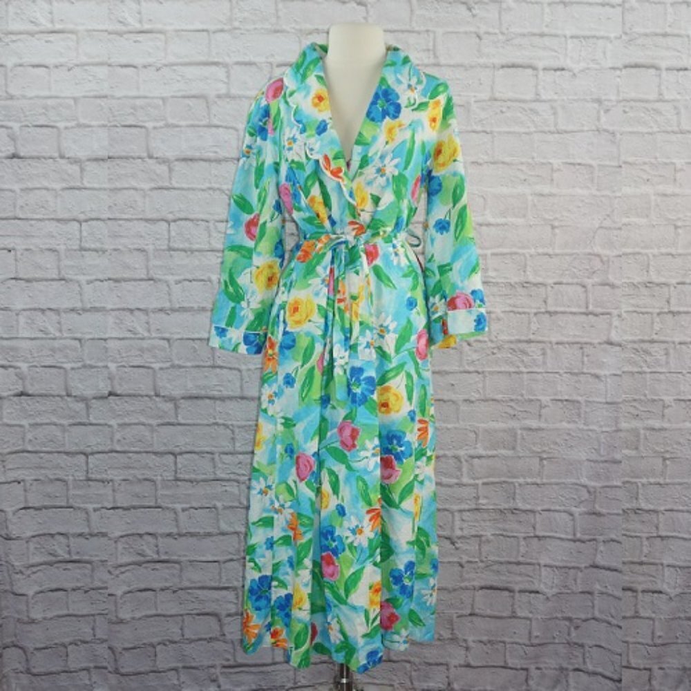Vintage 60s Floral Scalloped Duster Robe